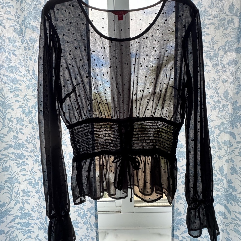 Guess Black Sheer Blouse with Dotted Design